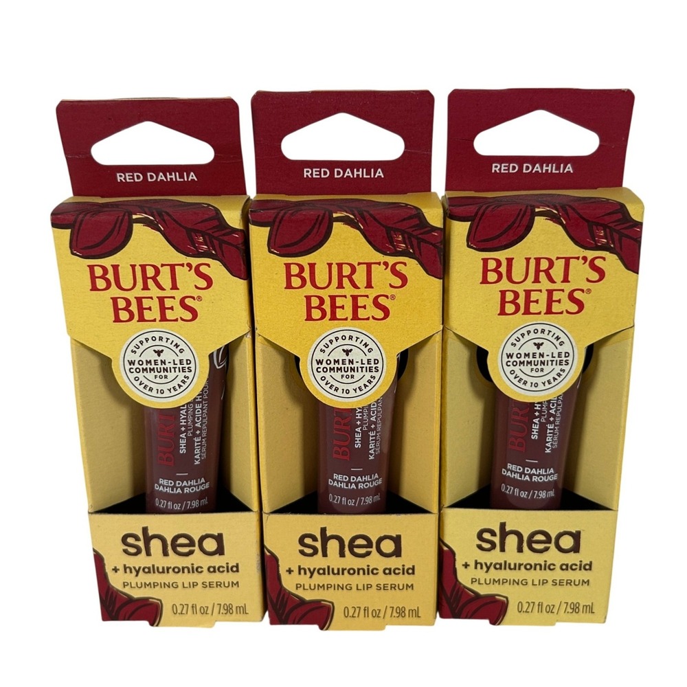 3PK Burts Bees Shea + Hyaluronic Acid Plumping Lip Serum Red Dahlia 0.27oz Each